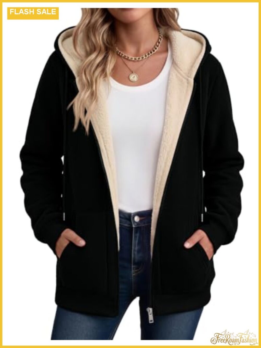 Sherpa Fleece Lined Zip Up Hoodie Thick Warm Winter Coat Womens
